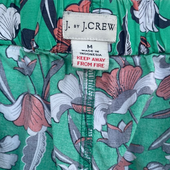 J. Crew Green Floral Cotton Pajama Shorts Womens Medium Drawstring Lounge Sleep - Picture 3 of 6